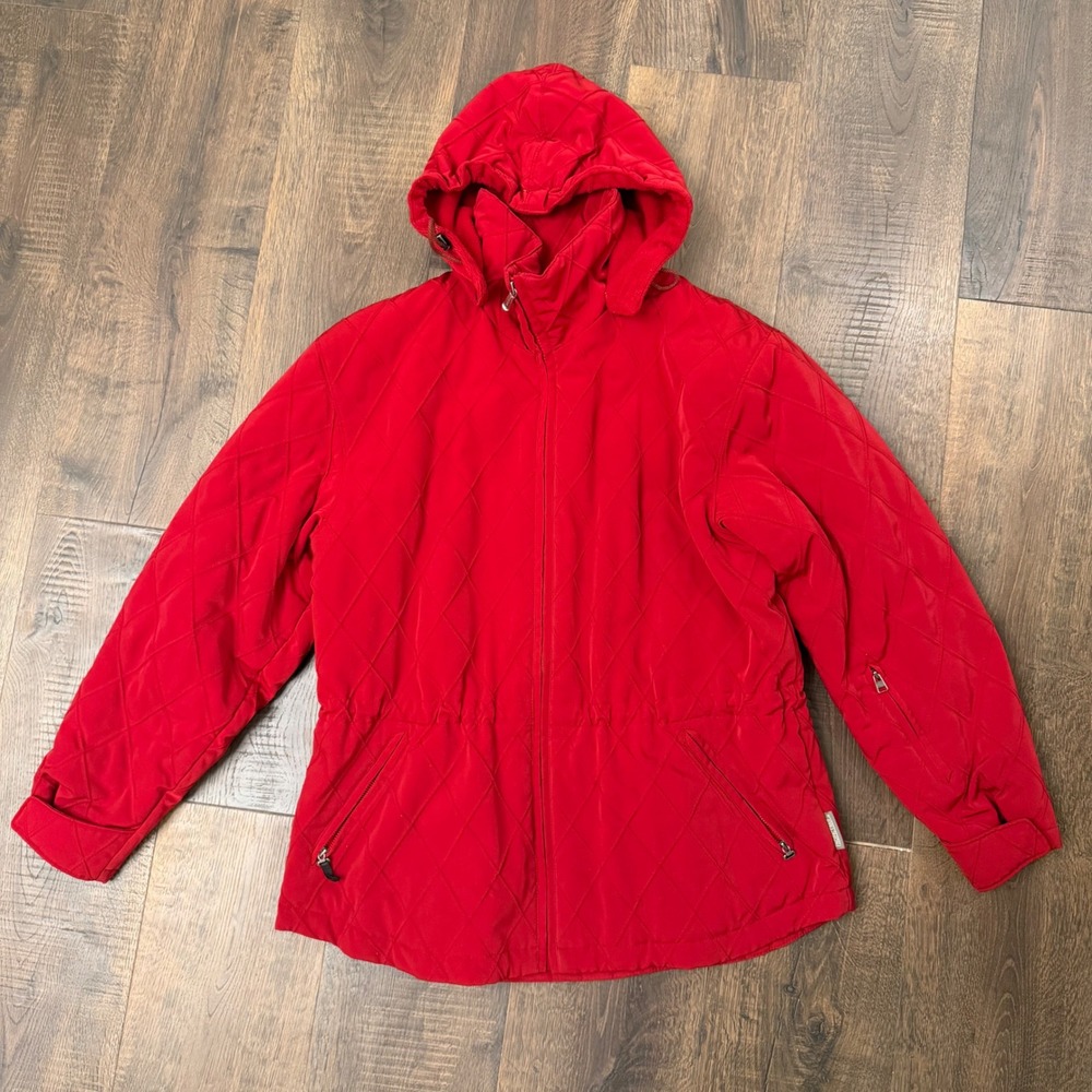 Pacific Trail Women's Medium Red Quilted Fleece Lined Hooded Jacket